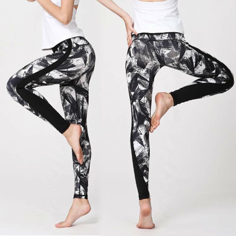 Leggings deportivos de malla con líneas de pincel en tinta negra blanca de Buddha Stones, pantalones de yoga para mujer - image 6