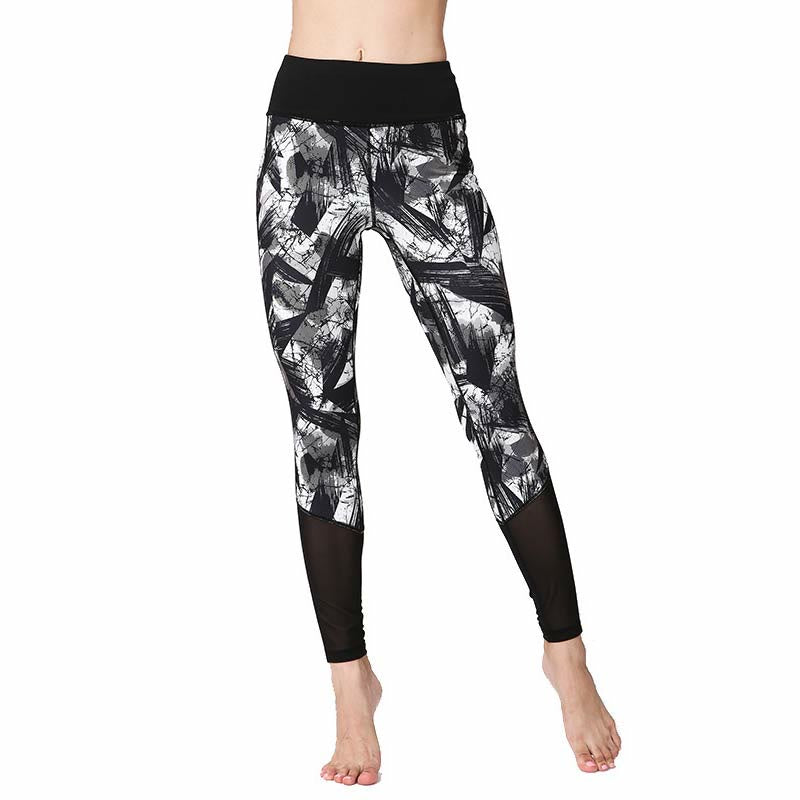 Leggings deportivos de malla con líneas de pincel en tinta negra blanca de Buddha Stones, pantalones de yoga para mujer - image 7