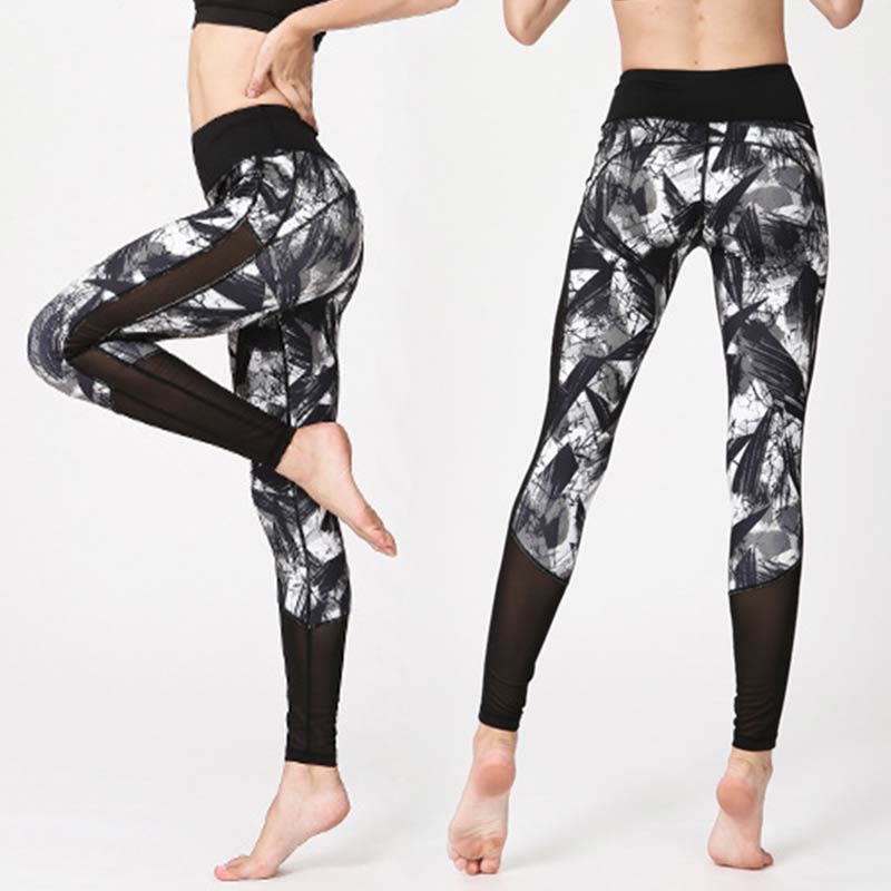 Leggings deportivos de malla con líneas de pincel en tinta negra blanca de Buddha Stones, pantalones de yoga para mujer - image 4