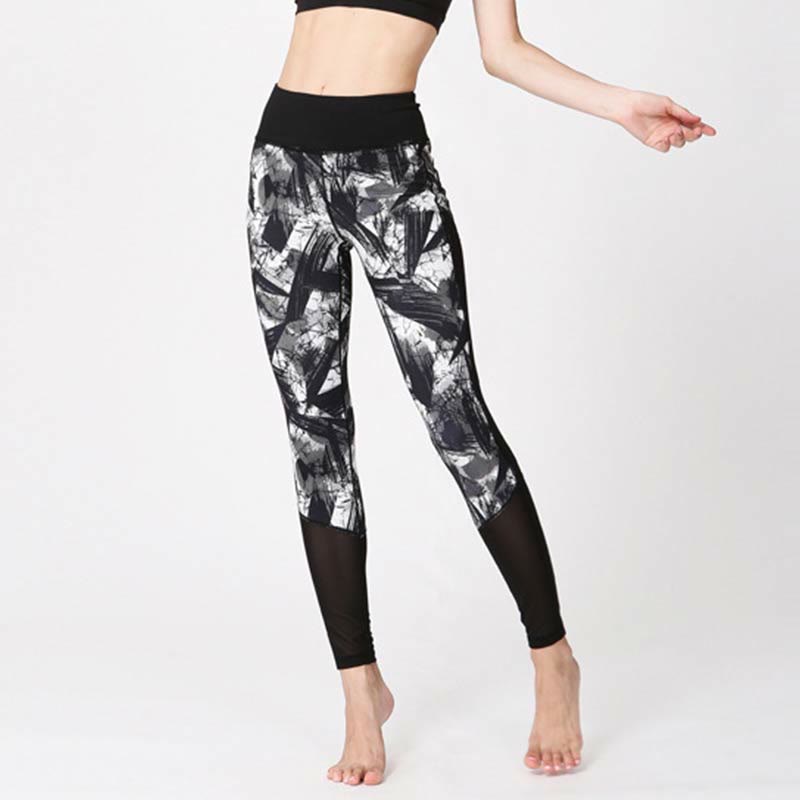 Leggings deportivos de malla con líneas de pincel en tinta negra blanca de Buddha Stones, pantalones de yoga para mujer - image 2