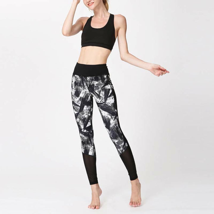 Leggings deportivos de malla con líneas de pincel en tinta negra blanca de Buddha Stones, pantalones de yoga para mujer - image 8