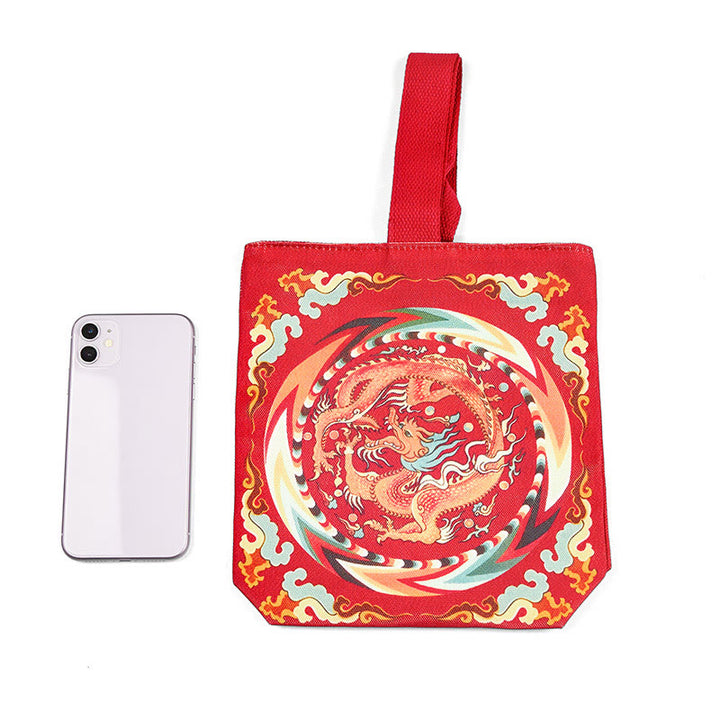 Bolsa de Lona con Dragón Chino y Caqui de Piedras de Buda