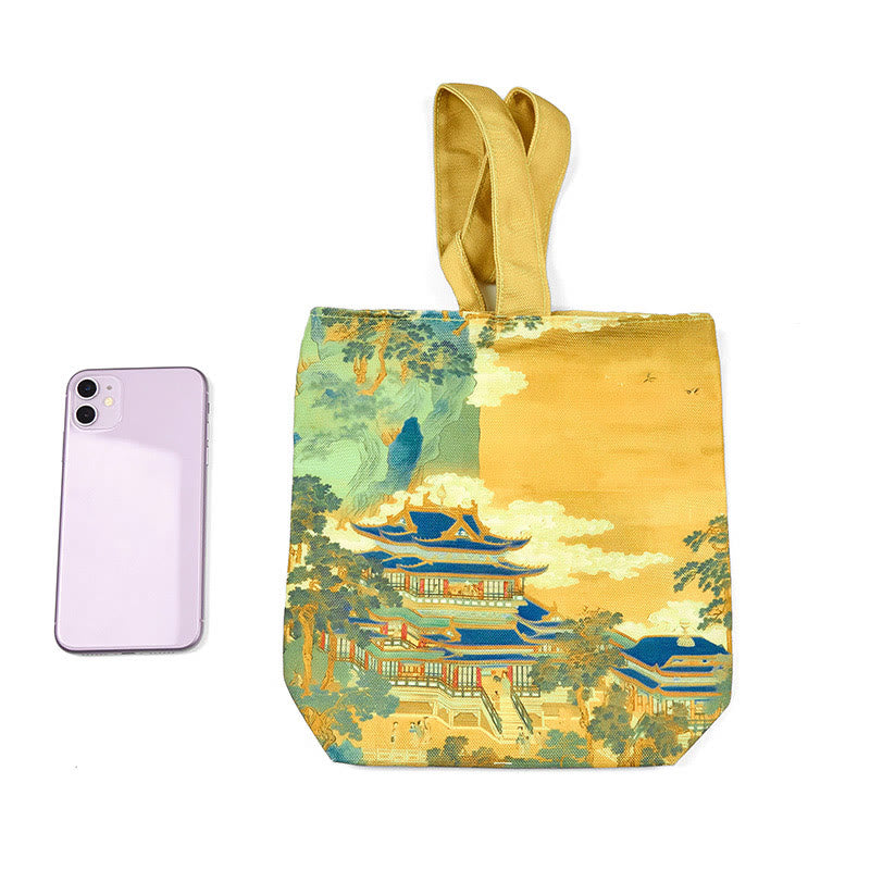 Bolso de mano de lona con rosas del pabellón inmortal de piedras Budistas