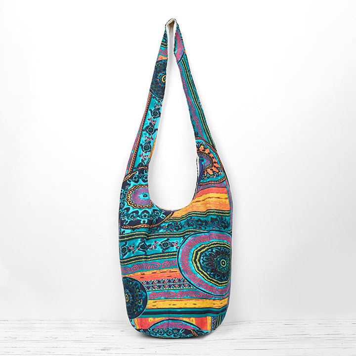 Bolsa Bandolera de Algodón con Patrón de Flores Azules Buddha Stones
