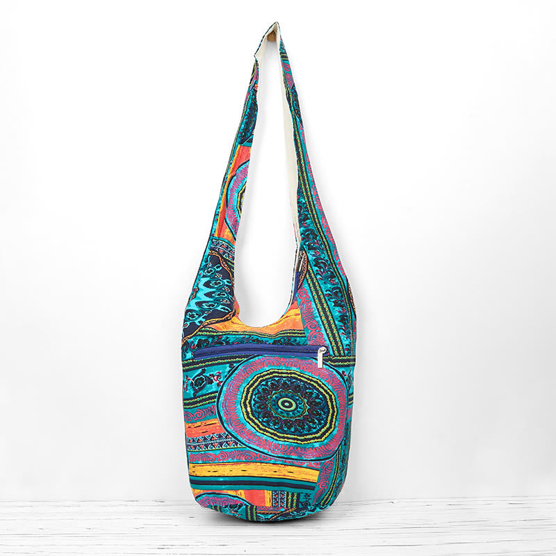 Bolsa Bandolera de Algodón con Patrón de Flores Azules Buddha Stones