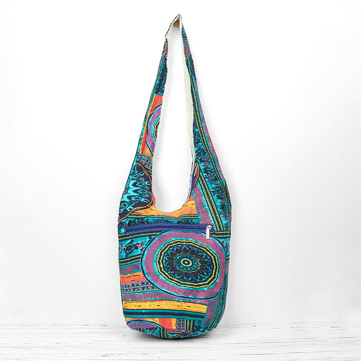 Bolsa Bandolera de Algodón con Patrón de Flores Azules Buddha Stones