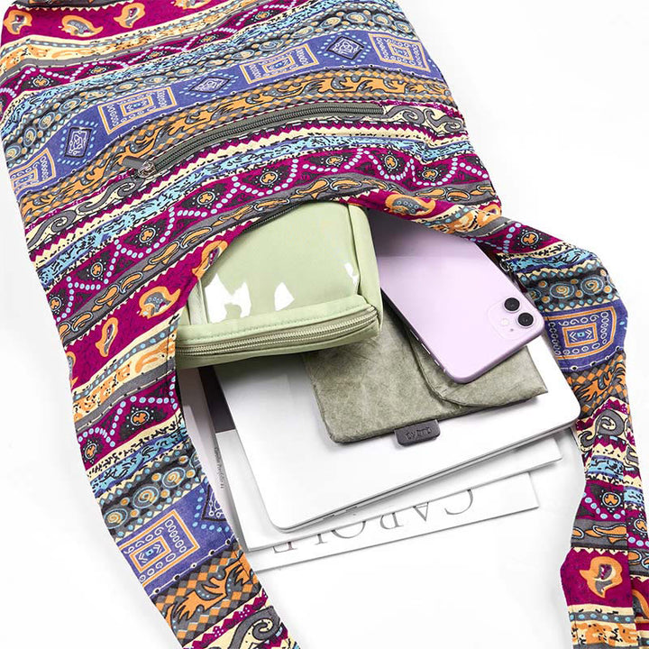 Buddha Stones Bolso Bandolera De Algodón con Rayas de Colores