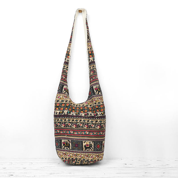 Bolso bandolera de elefantes de algodón con rayas Buddha Stones
