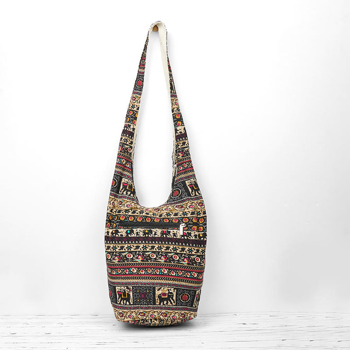 Bolso bandolera de elefantes de algodón con rayas Buddha Stones