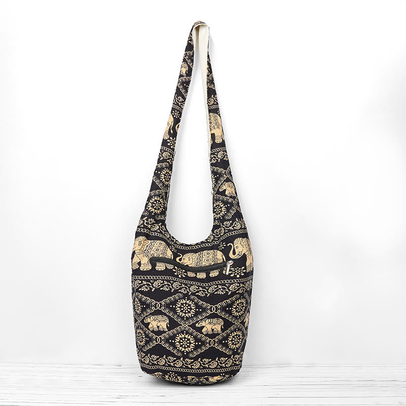 Bolso bandolera de elefantes de algodón con rayas Buddha Stones