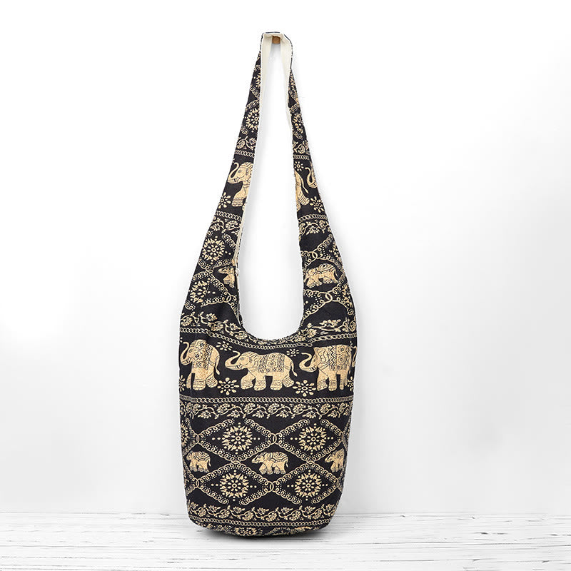 Bolso bandolera de elefantes de algodón con rayas Buddha Stones