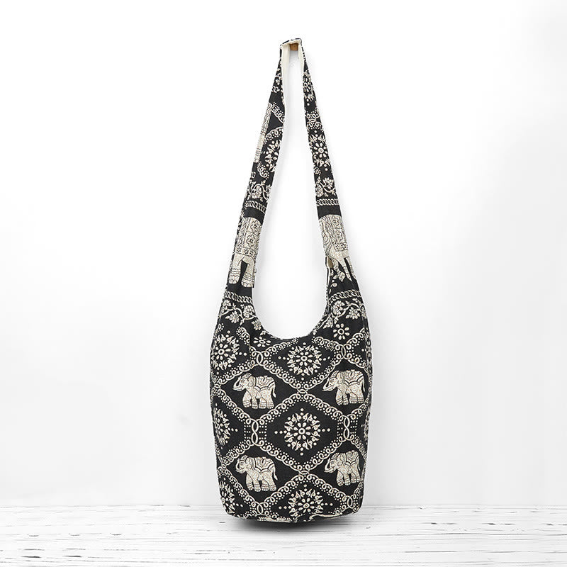 Bolso bandolera de elefantes de algodón con rayas Buddha Stones