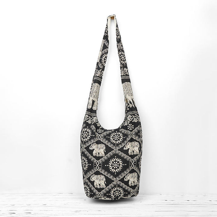 Bolso bandolera de elefantes de algodón con rayas Buddha Stones