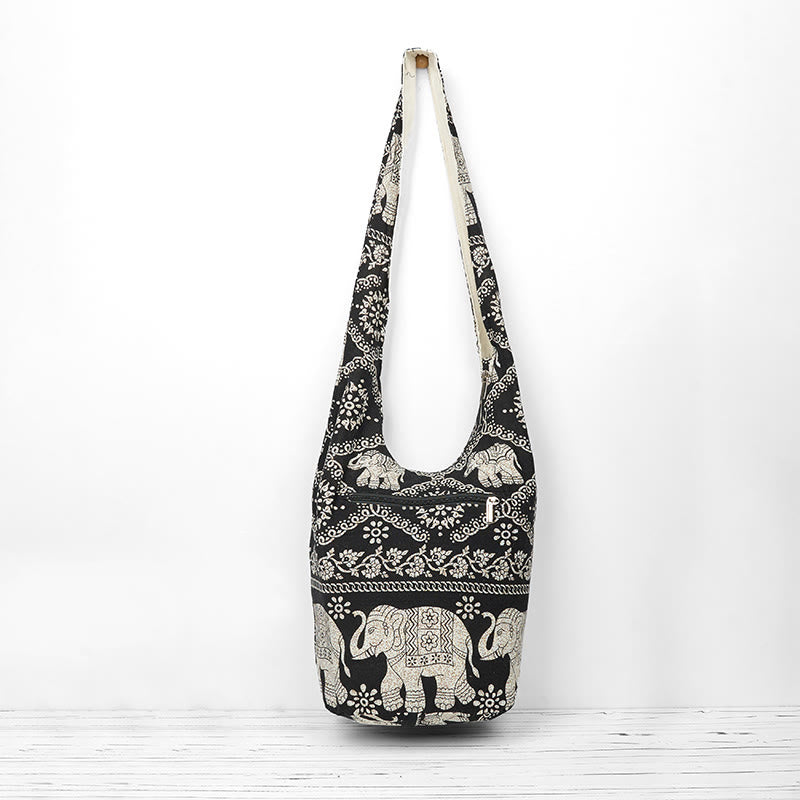 Bolso bandolera de elefantes de algodón con rayas Buddha Stones
