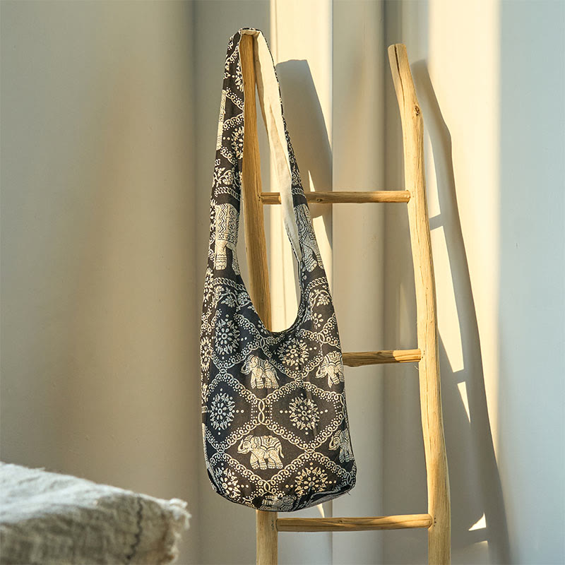 Bolso bandolera de elefantes de algodón con rayas Buddha Stones