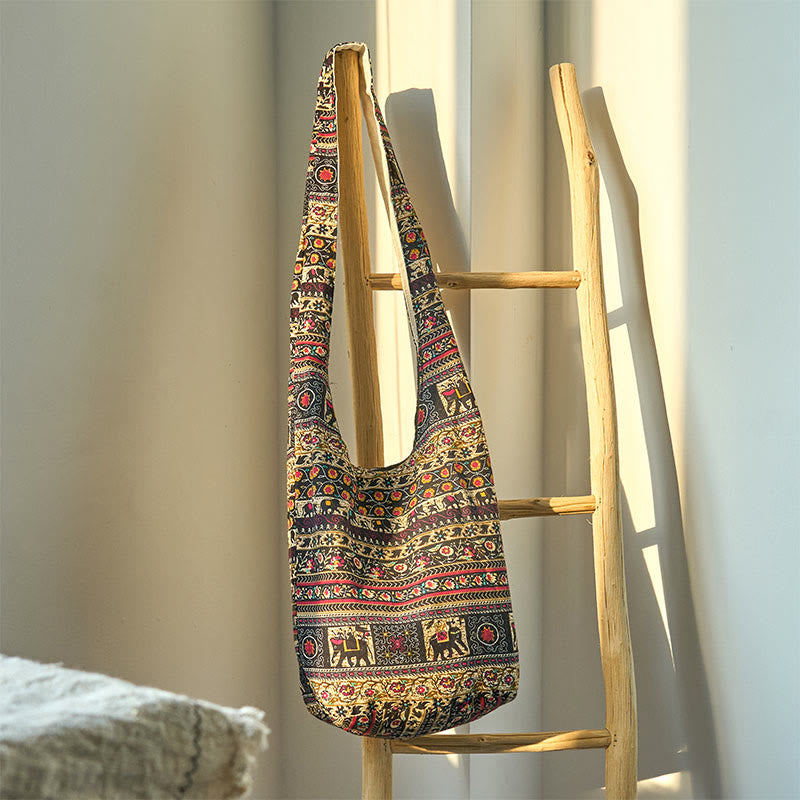 Bolso bandolera de elefantes de algodón con rayas Buddha Stones