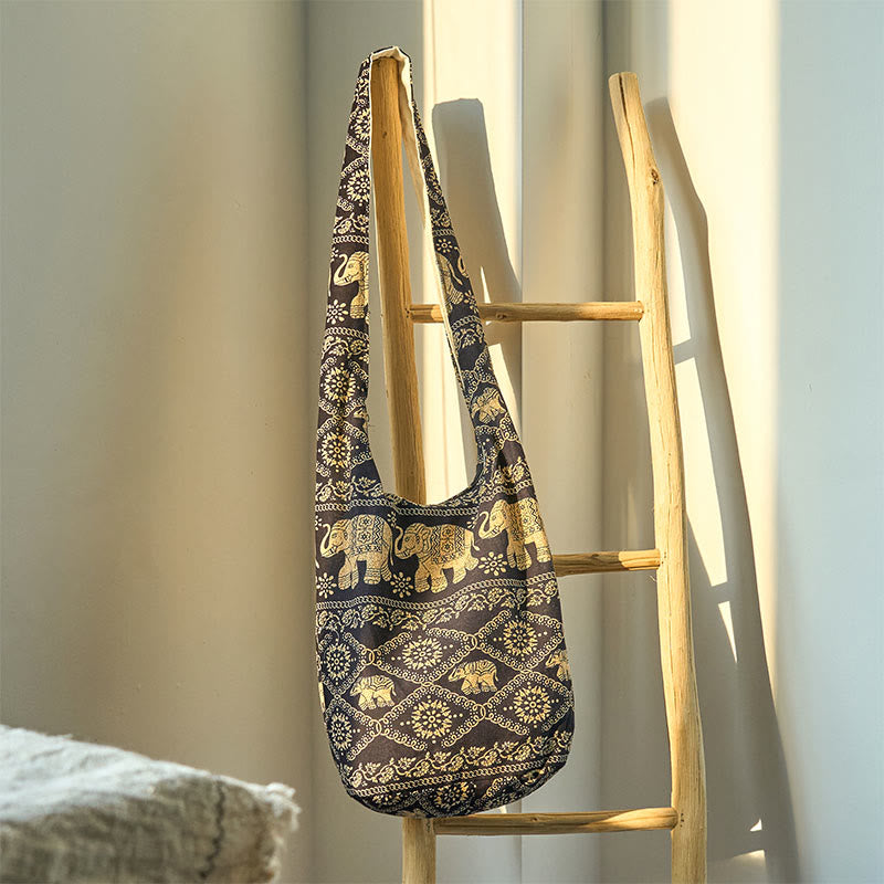 Bolso bandolera de elefantes de algodón con rayas Buddha Stones