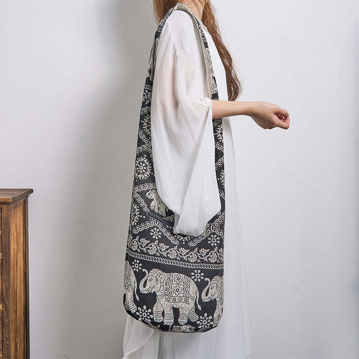 Bolso bandolera de elefantes de algodón con rayas Buddha Stones