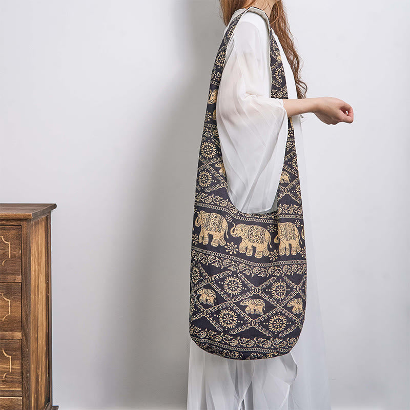 Bolso bandolera de elefantes de algodón con rayas Buddha Stones