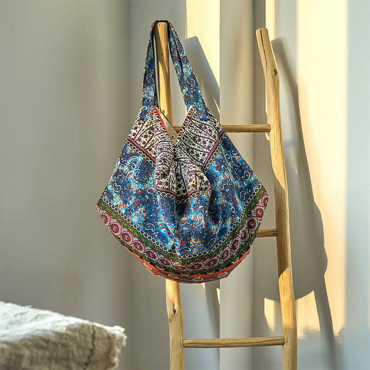 Bolso de Hombro de Algodón con Rayas de Colores de Buddha Stones - Naranja Azul 50*20*40cm - image 1