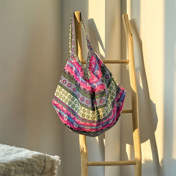 Bolso de Hombro de Algodón con Rayas de Colores de Buddha Stones - Morado 50*20*40 cm - image 11