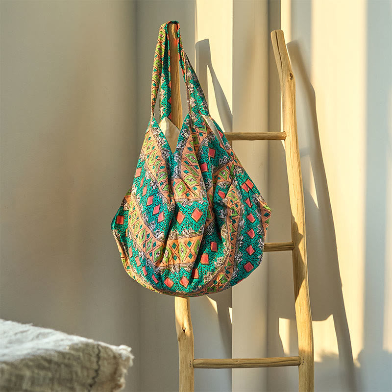 Bolso de Hombro de Algodón con Rayas de Colores de Buddha Stones - Verde 50*20*40 cm - image 17