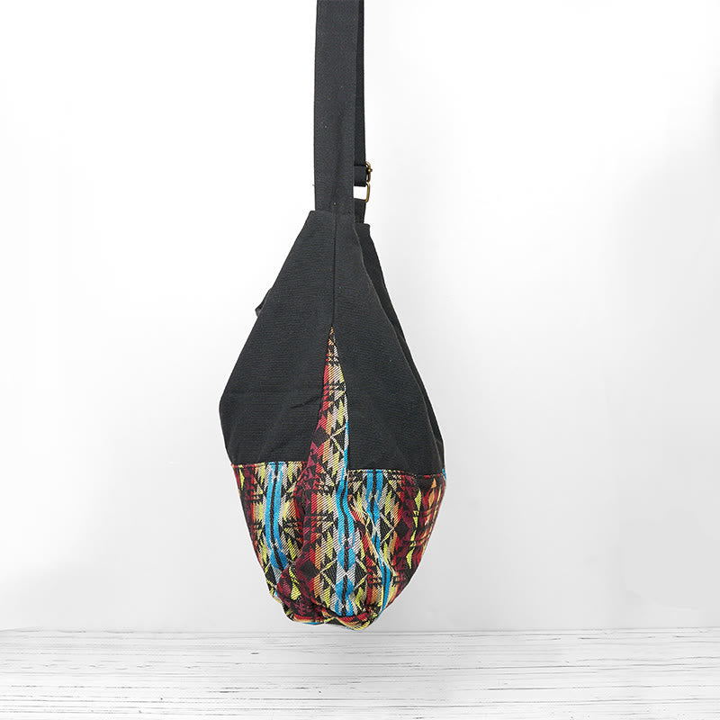 Bolso Bandolera de Algodón con Patrón de Rayas Negras, Rojas y Azules Buddha Stones