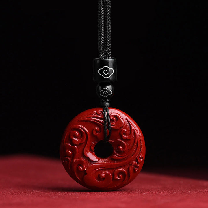 Buddha Stones Collar de Bendición con Colgante de Flor de Loto, Hebilla de Paz y Cuerda de Cinabrio Natural - Nubes auspiciosas de cinabrio - image 1