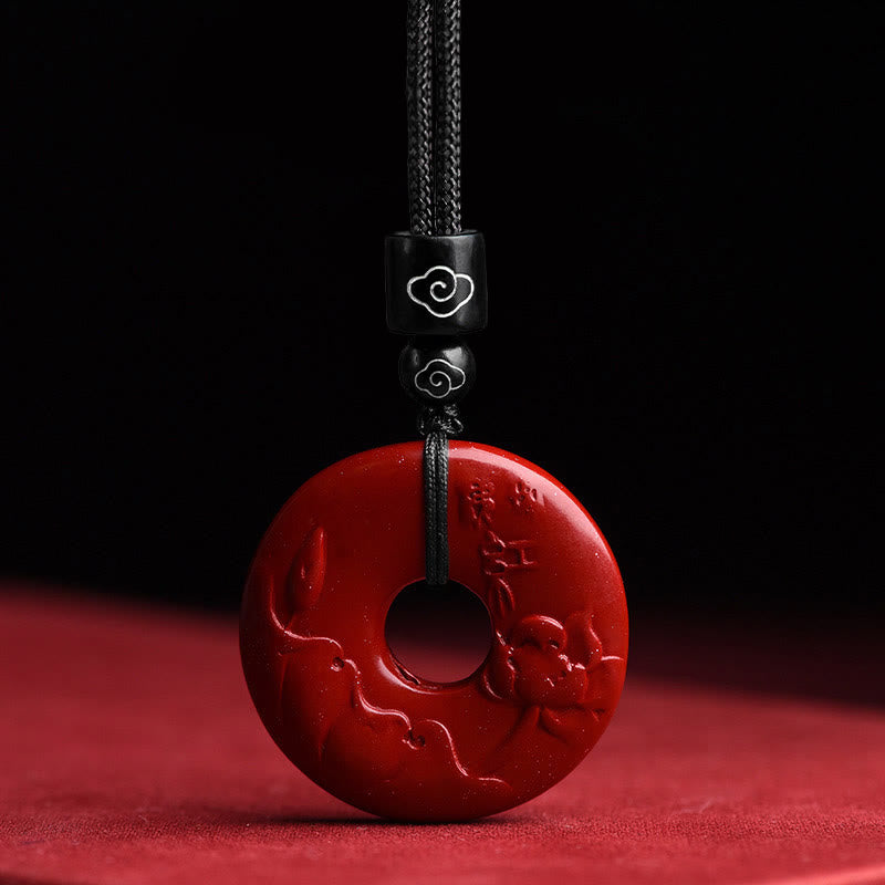 Buddha Stones Collar de Bendición con Colgante de Flor de Loto, Hebilla de Paz y Cuerda de Cinabrio Natural - Loto cinabrio - image 6