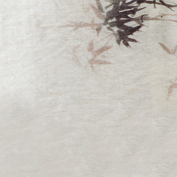 Camisa con botón de rana con estampado de hojas de bambú en tinta Buddha Stones, cuello en V con cordones