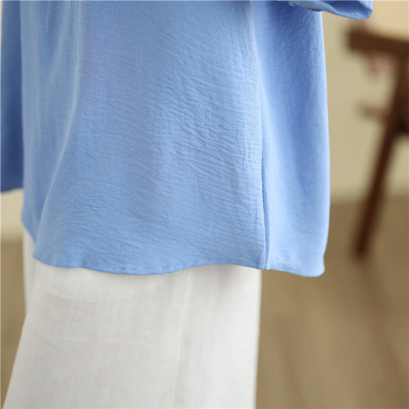 Camiseta de manga media con cuello en V y bordado floral de Buddha Stones - image 11