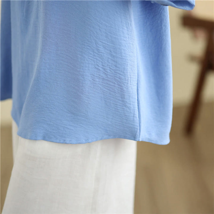 Camiseta de manga media con cuello en V y bordado floral de Buddha Stones - image 11