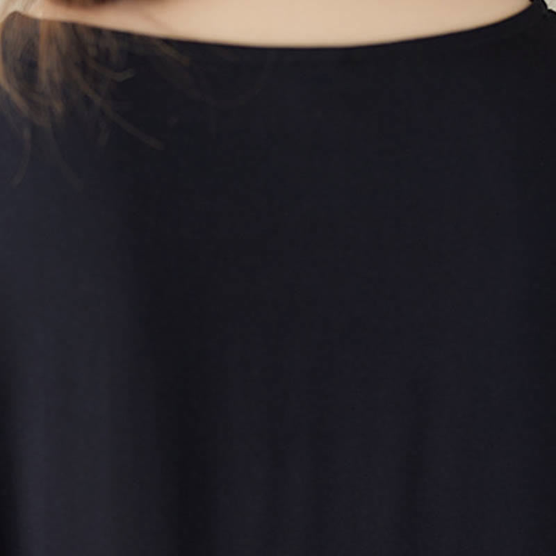 Buddha Stones Vestido negro con rayas azules de manga corta y longitud media con bolsillos - image 7