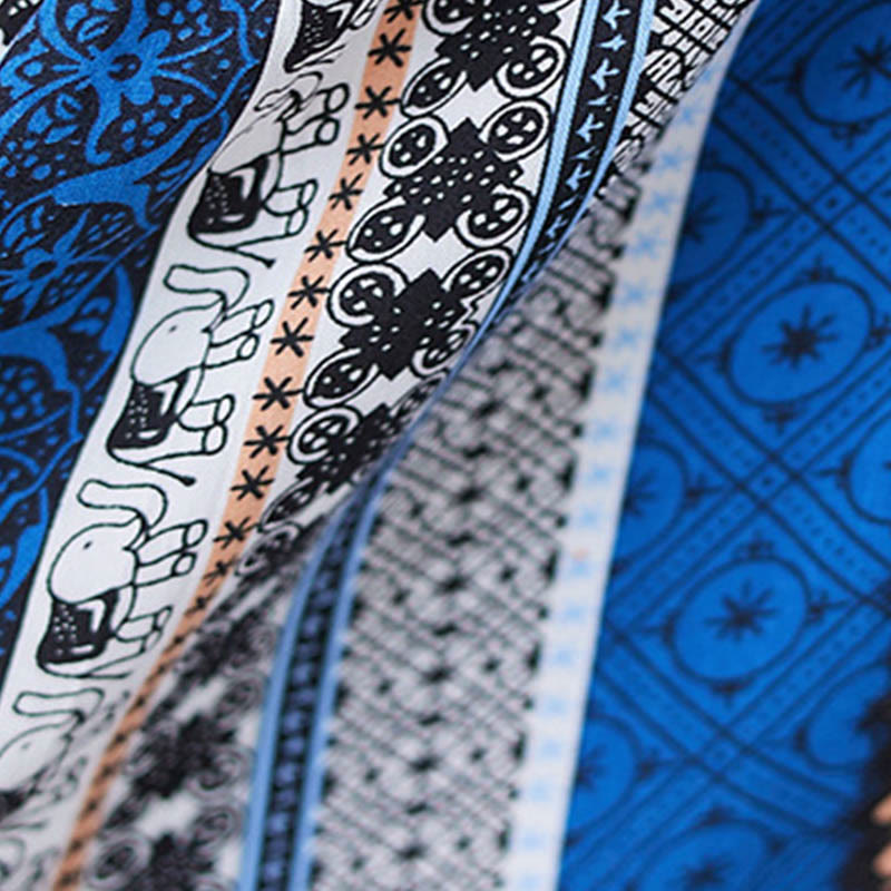 Buddha Stones Vestido negro con rayas azules de manga corta y longitud media con bolsillos - image 8