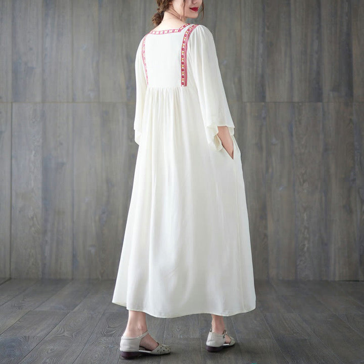 Vestido midi con bordados de Buddha Stones, bajo con volantes y bolsillos - image 2