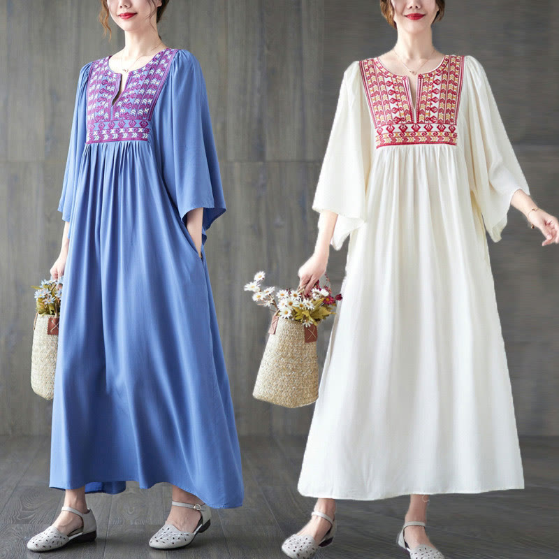 Vestido midi con bordados de Buddha Stones, bajo con volantes y bolsillos - image 0