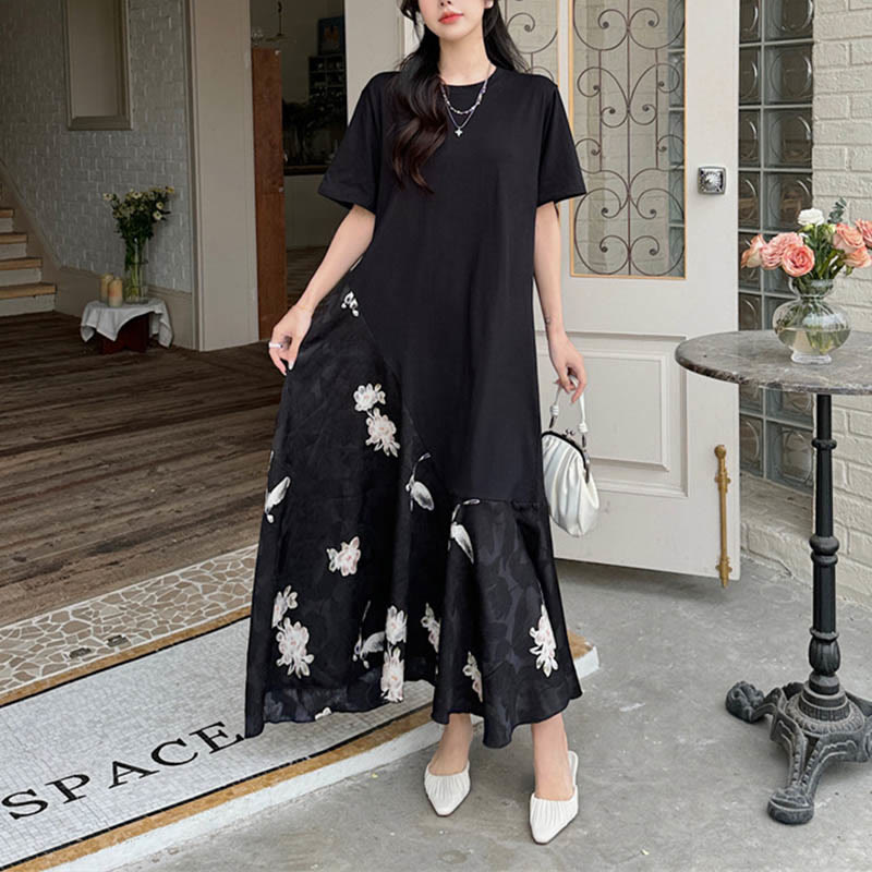 Camiseta midi casual de flores con jacquard de Buddha Stones de manga corta - image 8