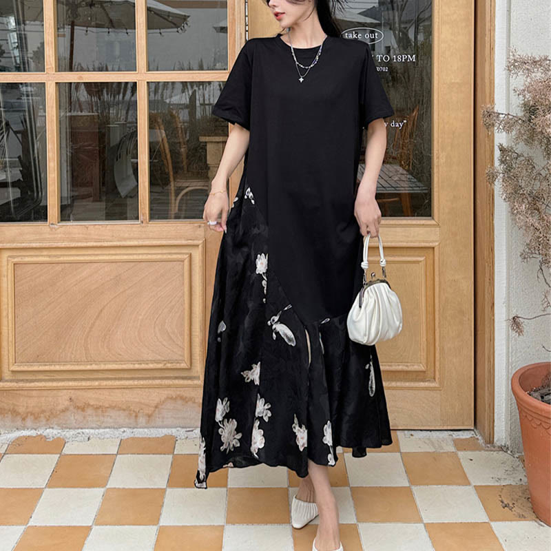 Camiseta midi casual de flores con jacquard de Buddha Stones de manga corta - image 6