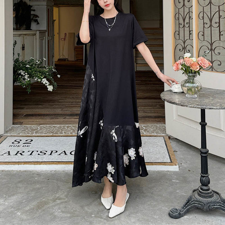 Camiseta midi casual de flores con jacquard de Buddha Stones de manga corta - image 7