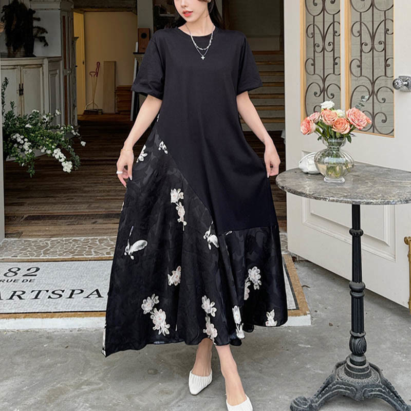 Camiseta midi casual de flores con jacquard de Buddha Stones de manga corta - image 1