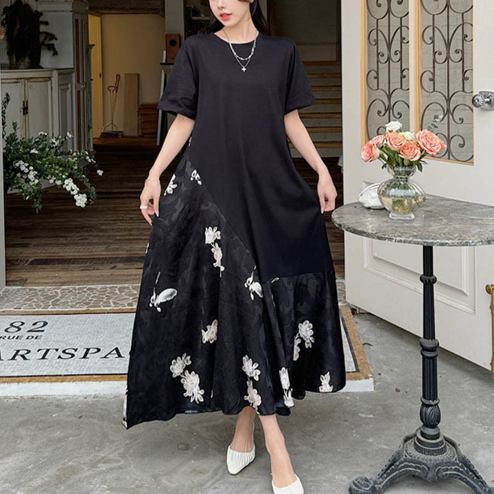 Camiseta midi casual de flores con jacquard de Buddha Stones de manga corta - image 1