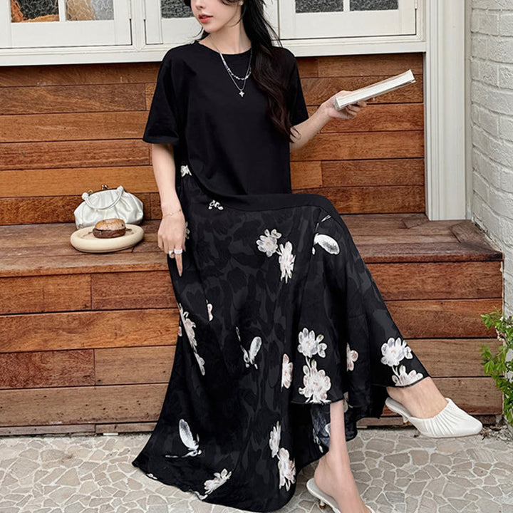 Camiseta midi casual de flores con jacquard de Buddha Stones de manga corta - 3XL(apto para US12, UK/AU16, UE 44) - image 0