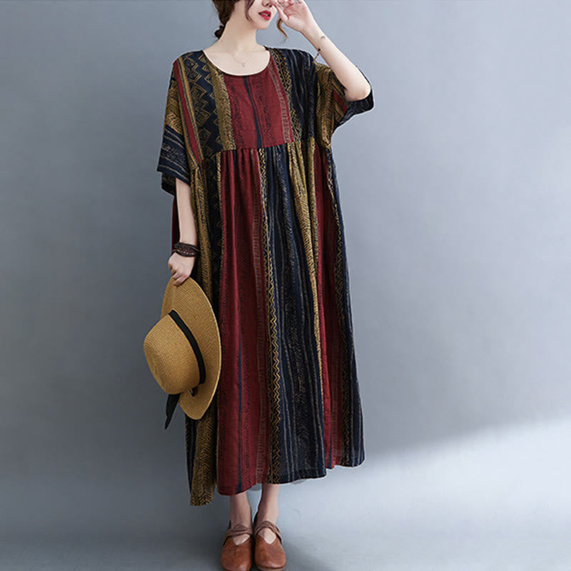 Vestido midi bohemio de manga corta con bolsillos Buddha Stones