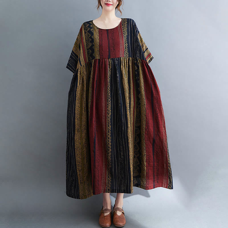 Vestido midi bohemio de manga corta con bolsillos Buddha Stones