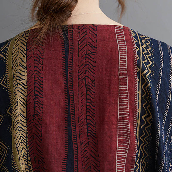 Vestido midi bohemio de manga corta con bolsillos Buddha Stones - image 5