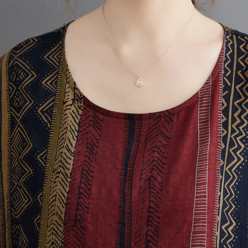 Vestido midi bohemio de manga corta con bolsillos Buddha Stones