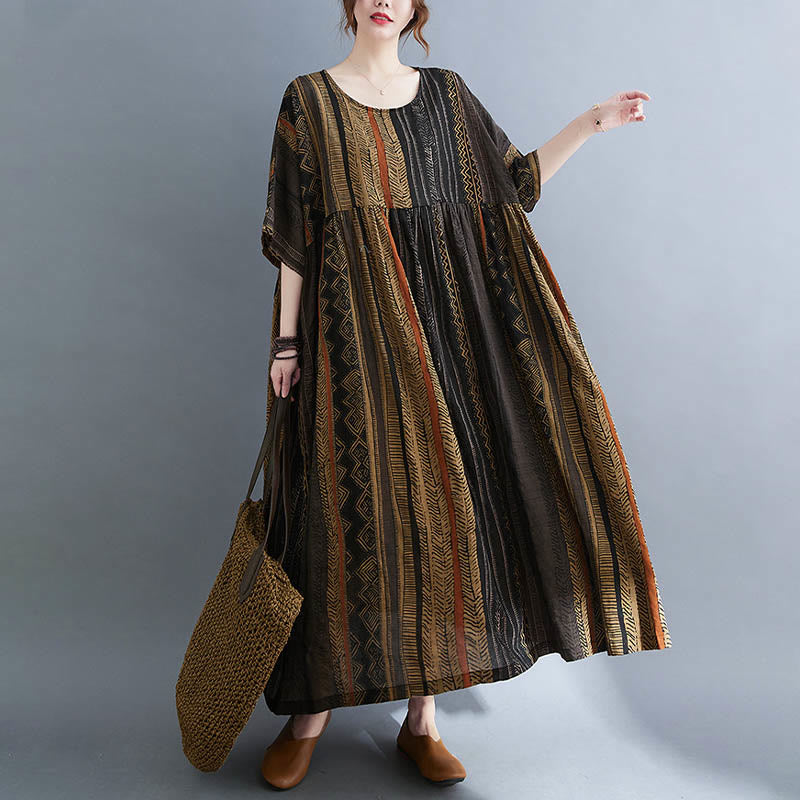 Vestido midi bohemio de manga corta con bolsillos Buddha Stones