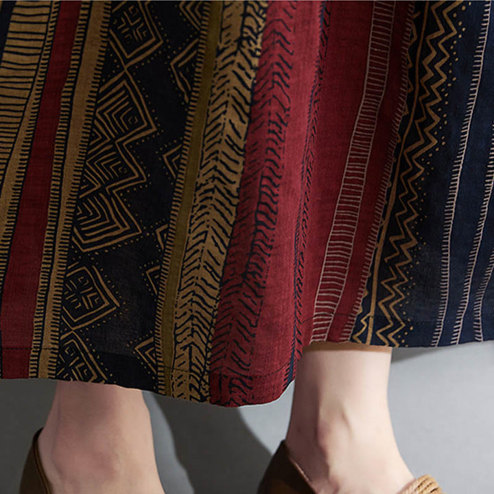 Vestido midi bohemio de manga corta con bolsillos Buddha Stones