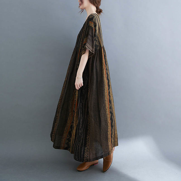 Vestido midi bohemio de manga corta con bolsillos Buddha Stones