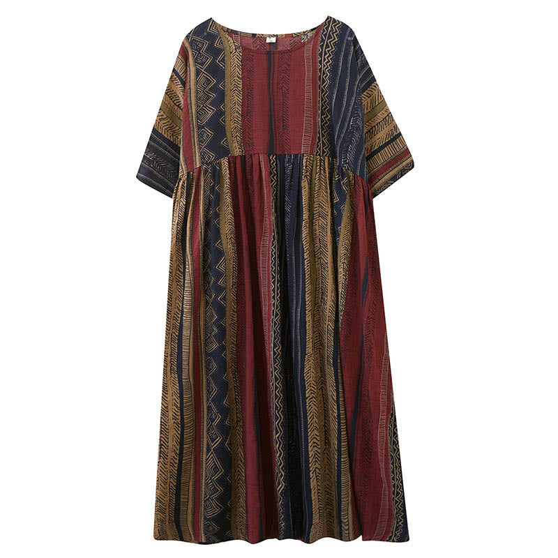 Vestido midi bohemio de manga corta con bolsillos Buddha Stones